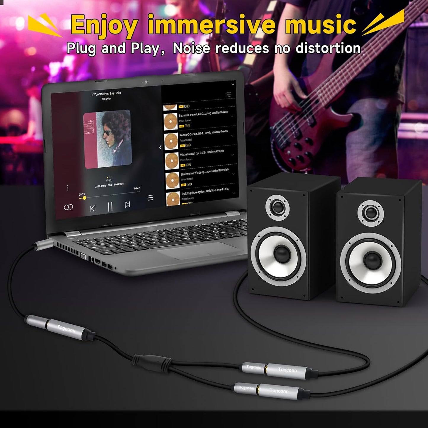 1/4 inch TS Mono Splitter Y Adapter, 6.35mm Mono Female to Dual 6.35 mm TS Mono Male Jack, Quarter inch Audio Speaker Splitter Converter Cable 1 Feet, Gold Plated Connectors