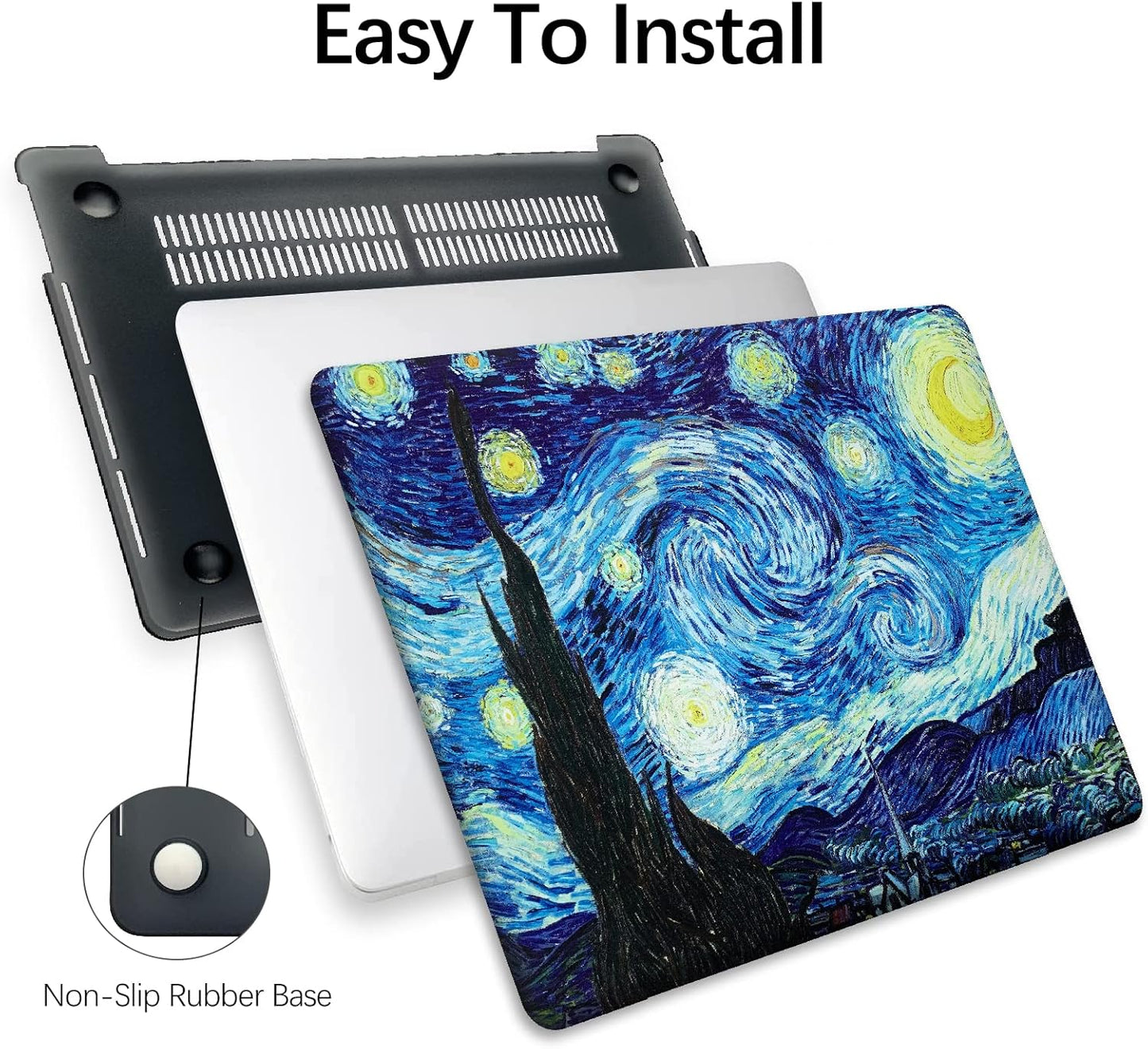 Berkin Arts for MacBook Air 13.6 inch Case A3240 A3113 A2681 (M4 M3 M2) 2025 2024-2022 Release with Keyboard Cover & Screen Protector Post-Impressionism (The Starry Night by Van Gogh)