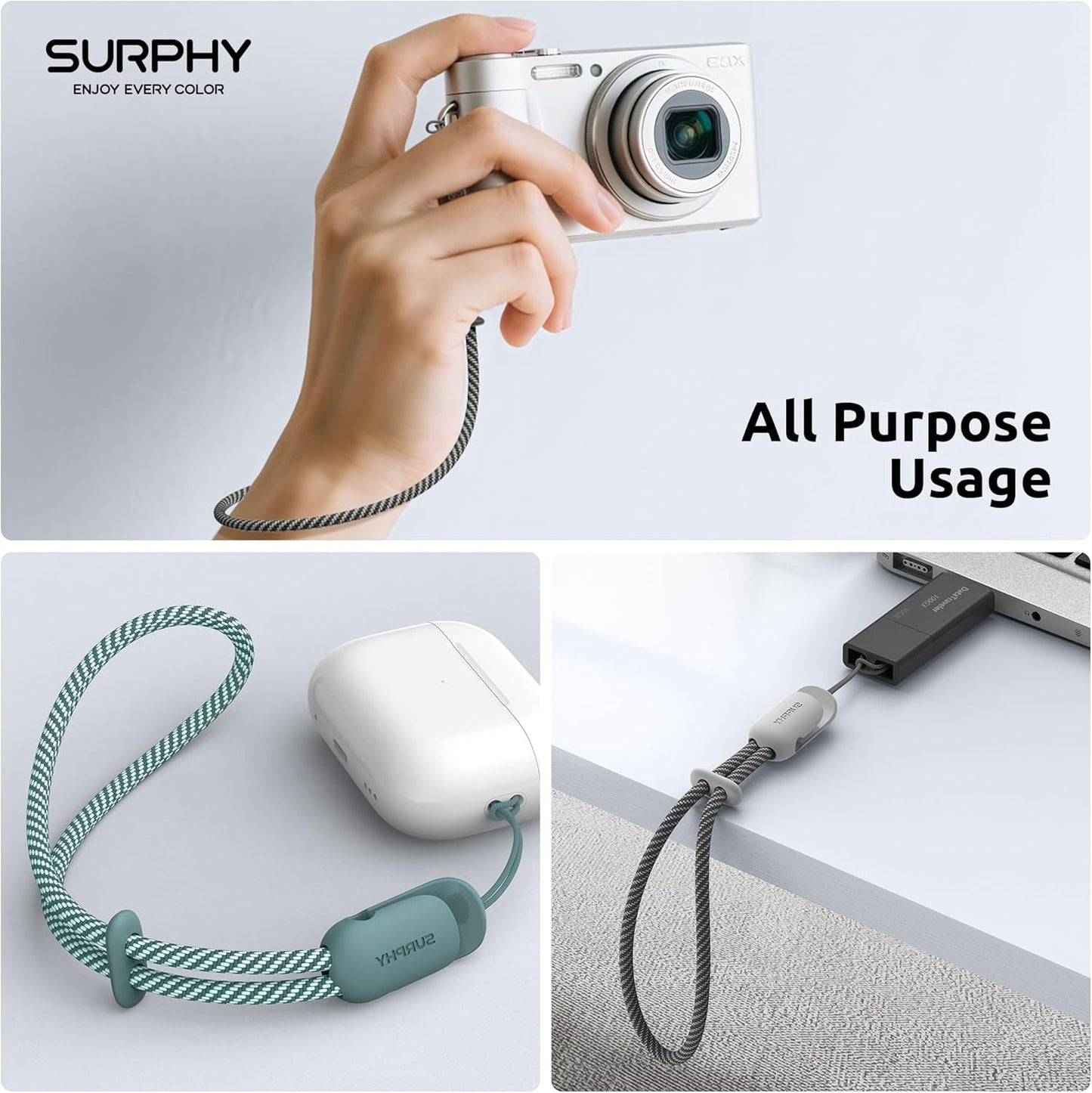 SURPHY 3 Pack Phone Wrist Strap with CellPhone Tether Tab, Cellphone Lanyard, Phone Strap with 2-Color Braided, Wrist Lanyard