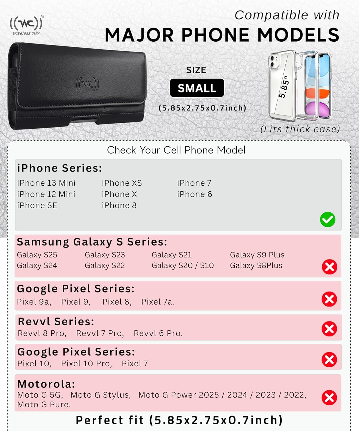 Leather Phone Holster for Men & Women, Horizontal Cell Phone Case with ID/Card Holder, Fits iPhone 13/12 Mini, SE, Xs/X, 8, 6s - Belt Clip/Loop Carrying Phone Pouch – Small Size