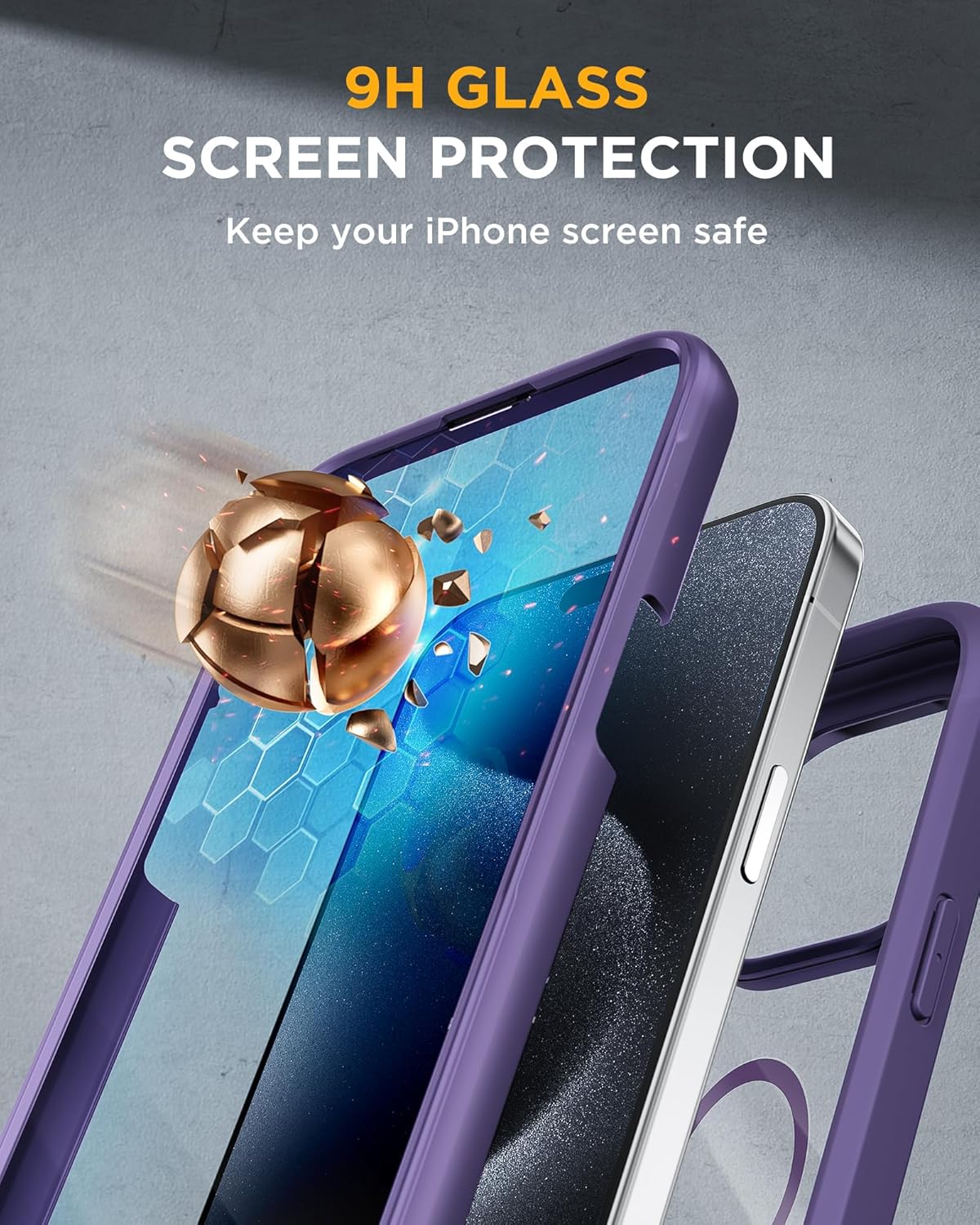 Miracase Magnetic for iPhone 12 Pro Max Case [Compatible with MagSafe] Full-Body Phone case with Built-in Glass Screen Protector& Camera Protector, Military Drop Proof 12 Pro Max Cover, Purple