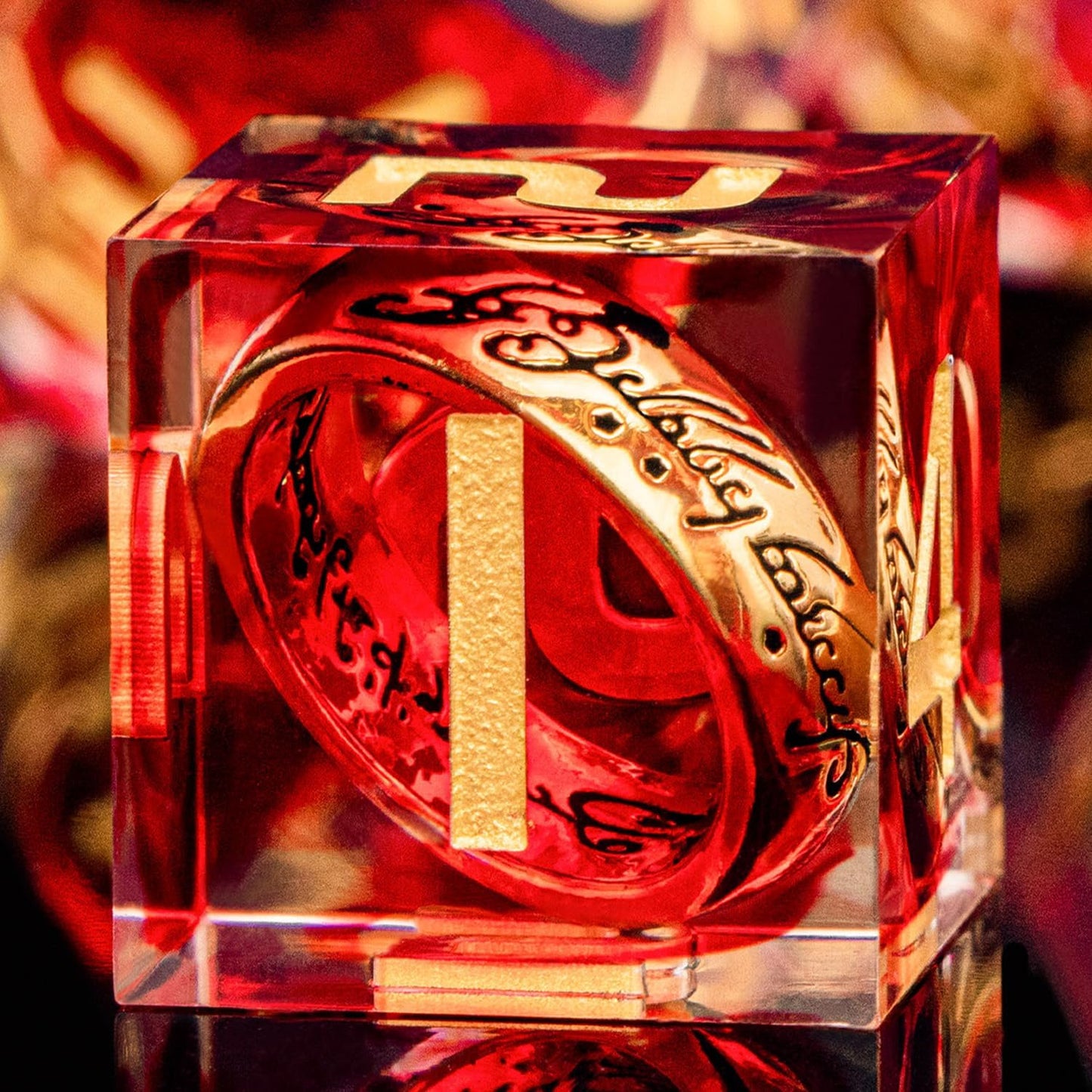 Magic Golden Ring DND Dice Set Sharp Edge Red Resin Dice with Box, for use with Dungeons Dragon RPG D&D Tabletop Games Lord D and D Polyhedral Dice Set