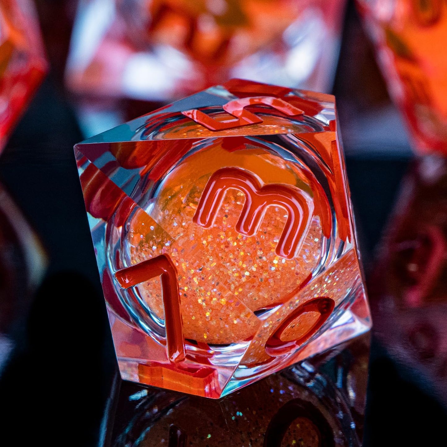 ARUOHHA Liquid Core DND Dice Set, 7pcs Resin Sharp Edged Dragons Dice Role Playing Games, RPG Orange Dungeons Polyhedral Dice with Gift Box D20 D12 D10 D8 D6 D4