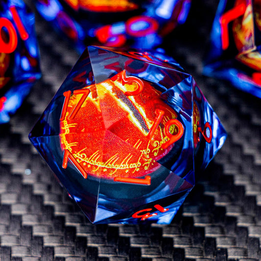 ARUOHHA DND Resin Dice Gazes Eye Dice Blue Red Liquid Core Flaming RPG Sharp Edged Dice Set with Gift Box, Polyhedral D and D Dice Set Compatible with Dungeons Dragons Role Playing Game D20 D6