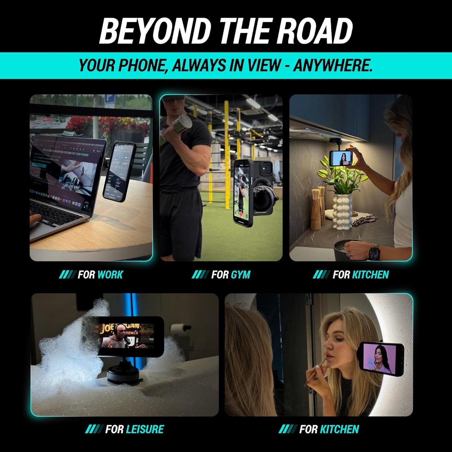 CARMOUNT Clutch–X One – Cell Phone Car Mount for iPhone – 360° Magnetic Phone Holder for Car, 96LBS Suction Cup Phone Mount for Car & Phone Holder for Desk, Metal Strut (Black)