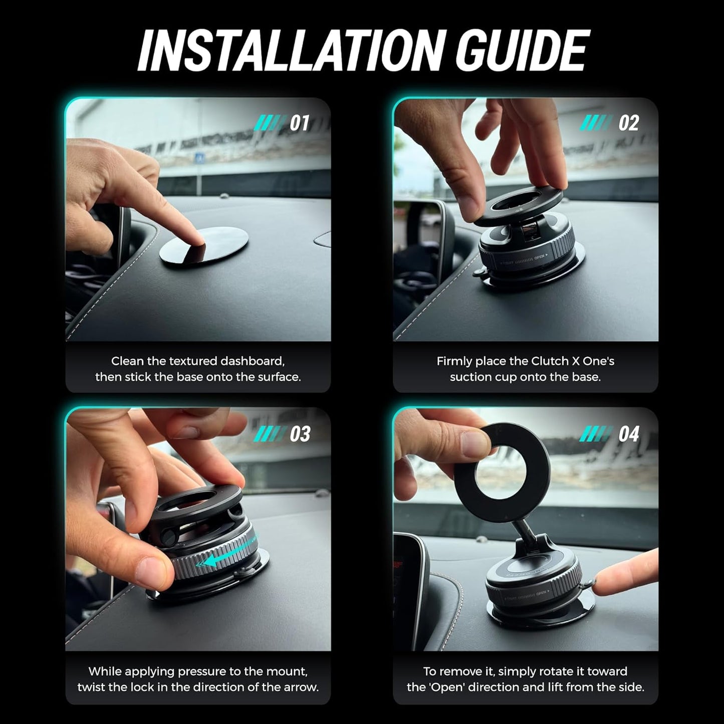 CARMOUNT Clutch–X One – Cell Phone Car Mount for iPhone – 360° Magnetic Phone Holder for Car, 96LBS Suction Cup Phone Mount for Car & Phone Holder for Desk, Metal Strut (Black)