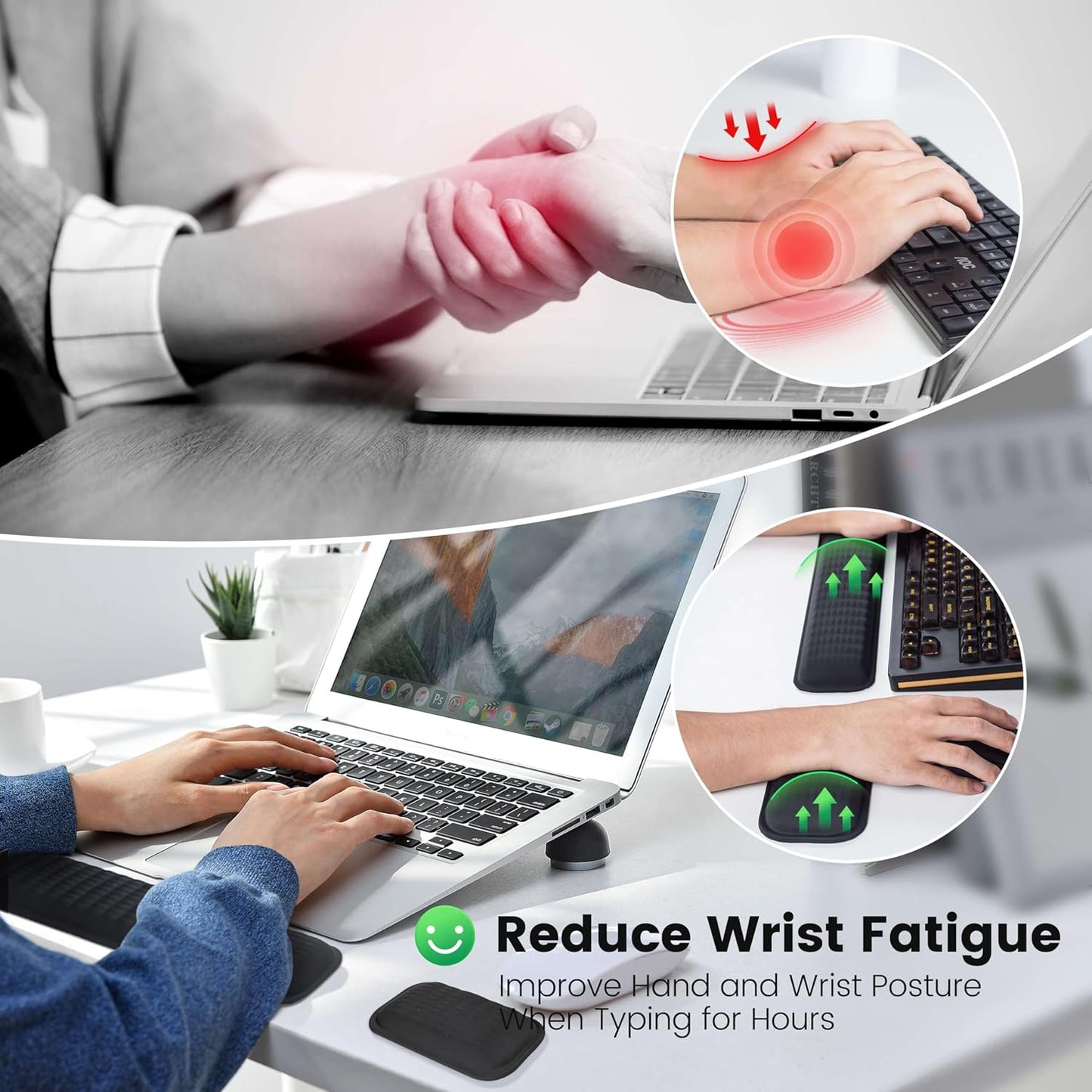 MEKASS Ergonomic Wrist Rest for Keyboard and Mouse, Soft Memory Foam Keyboard Wrist Rest Set with Non-Slip Silicone Base, Easy Typing, Pain Relief, Comfort for Office, Work, Gaming (Pink)