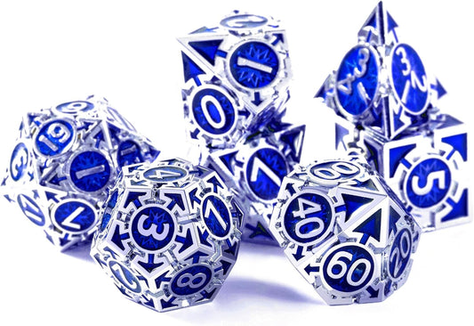 RULE DND Dice Set Metal Blue Solid Weighted D&D Dungeons & Dragons Polyhedral D20 D4 D12 D10 D% D8 D6 with Gift Box