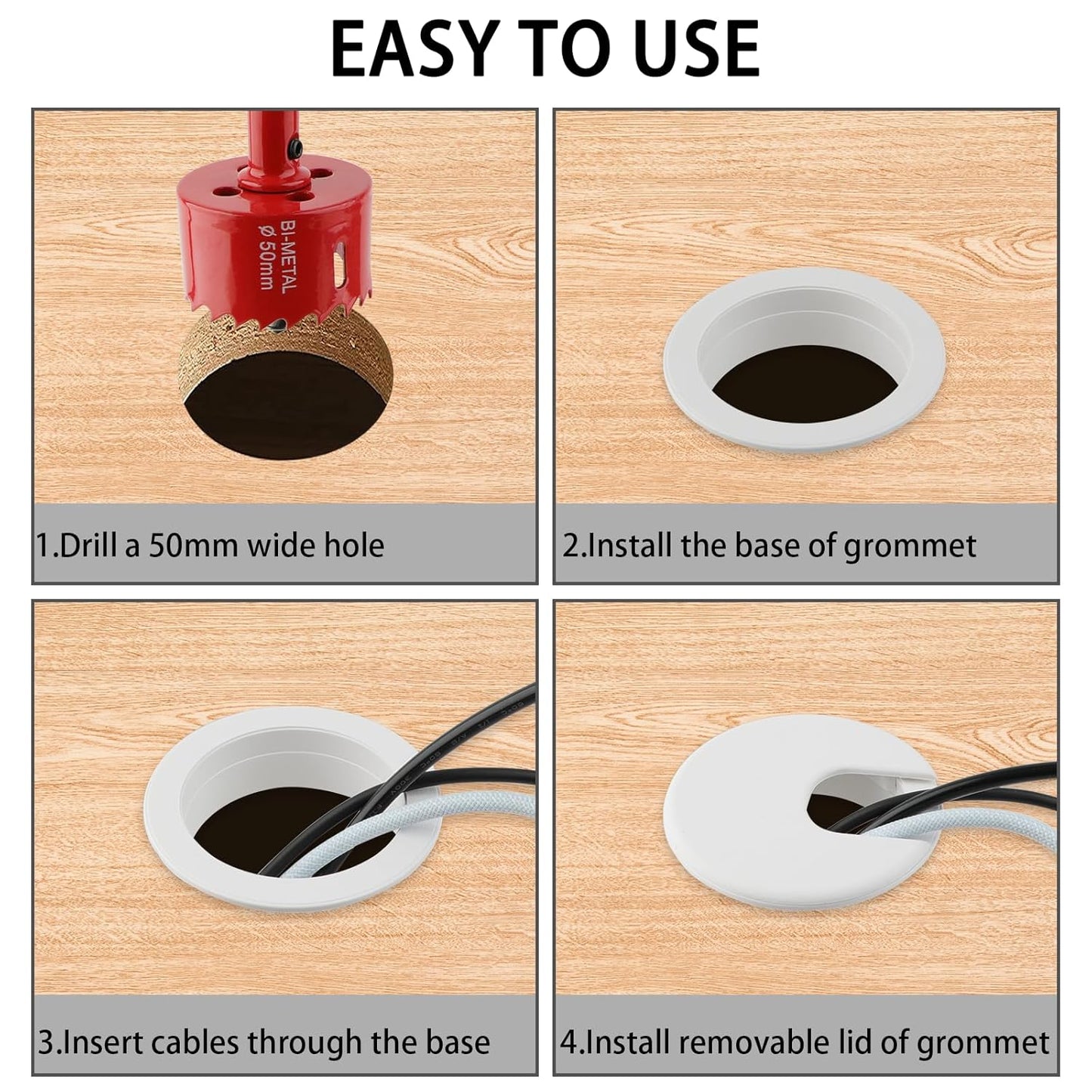 2 Inch(50mm) Desk Grommet,13 Pieces Wire Grommet, Desk Hole Cover for Cables with Hole Saw,Plastic Cable Cord Wire Hole Cover for Desk, Table,Cabinet,Countertop and Other Furniture(White)