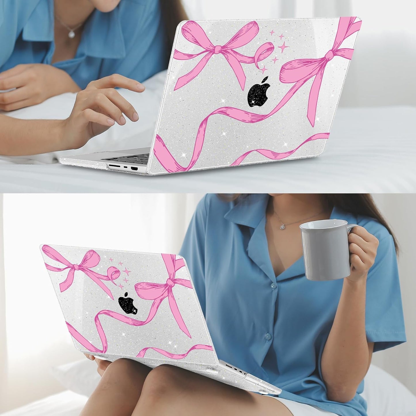 Mektron Case for MacBook Pro 16" M4 A3403 A3186 M3 A2991 M2 A2780 M1 A2485 (2021/2023/2024) Pro/Max with Touch ID, Hard Shell Plastic Laptop Cover Keyboard Cover Screen Protector, Pink Bows C246