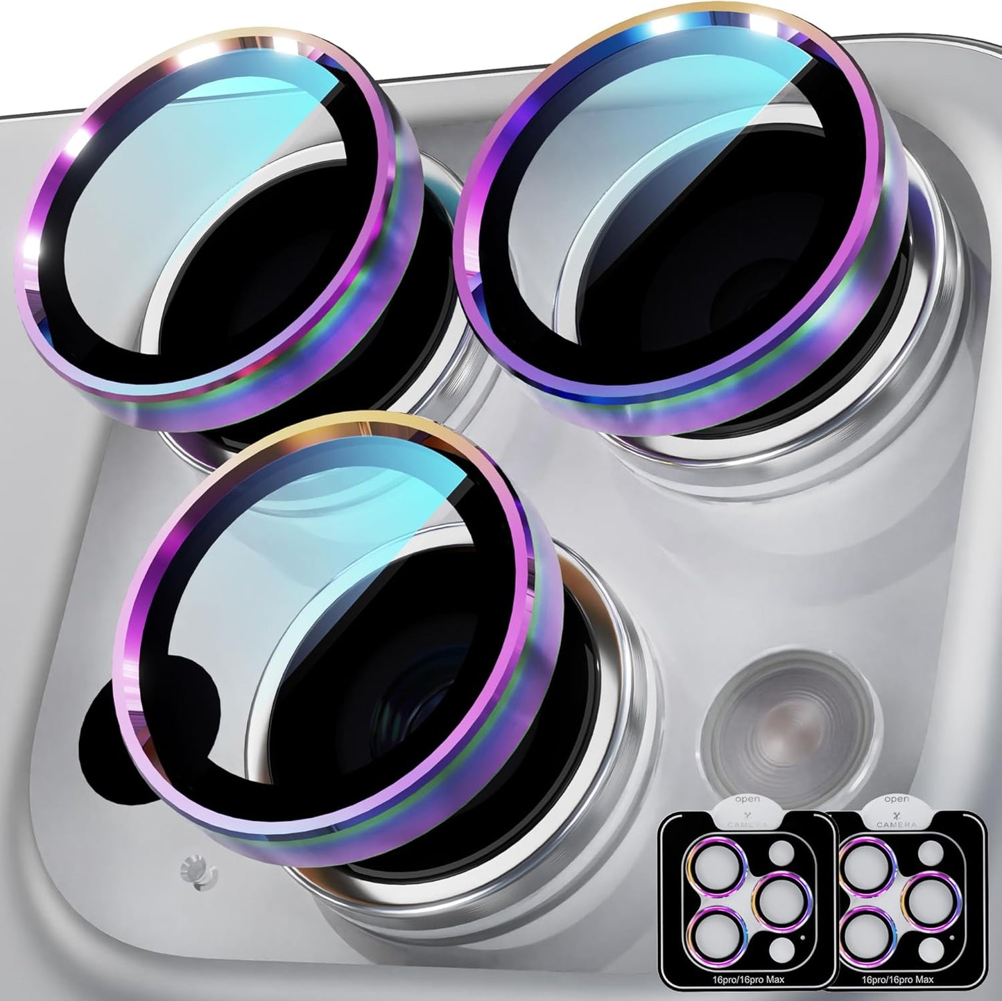 YWXTW Camera Lens Protector for iPhone 16 Pro/iPhone 16 Pro Max, [1 Step Installation Tray] Tempered Glass Screen Protector Metal Individual Camera Cover Accessories Case Friendly (Coloured-2Pack)