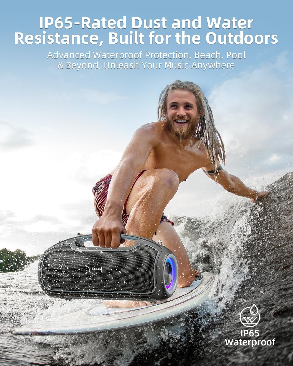 Portable Bluetooth Speakers Wireless, 200W Peak Loud Sound and Deep Bass for Party, IP65 Waterproof Outdoor Speaker w/ 2*Subwoofer/Tweeter/DSP/Bass Boost/Fast Charging/TWS/TF/USB/AUX, 24H Playtime