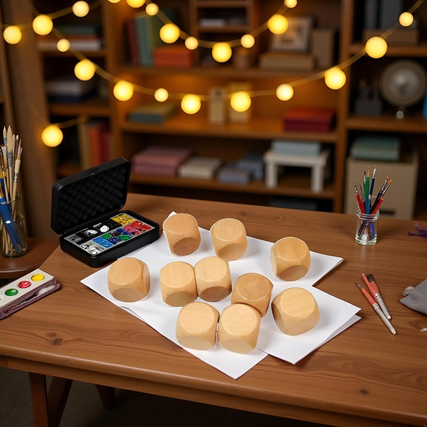 10 Pcs Wooden Dices, Round Corner Cube Dice 6 Sided Blank Dice DIY Graffiti Dices Crafts Toy Board Game Party Supplies Standard Game Dice (1.8cm)