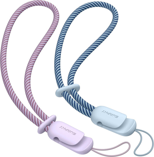 SURPHY 2 Pack Phone Lanyard for Cellphone Case, Phone Wrist Strap for Case, Cellphone Strap with 2-Color Braided, Charm Wrist Lanyard for Women, Cellphone Wrist Lanyard for Women, Lilac & Cloud Blue