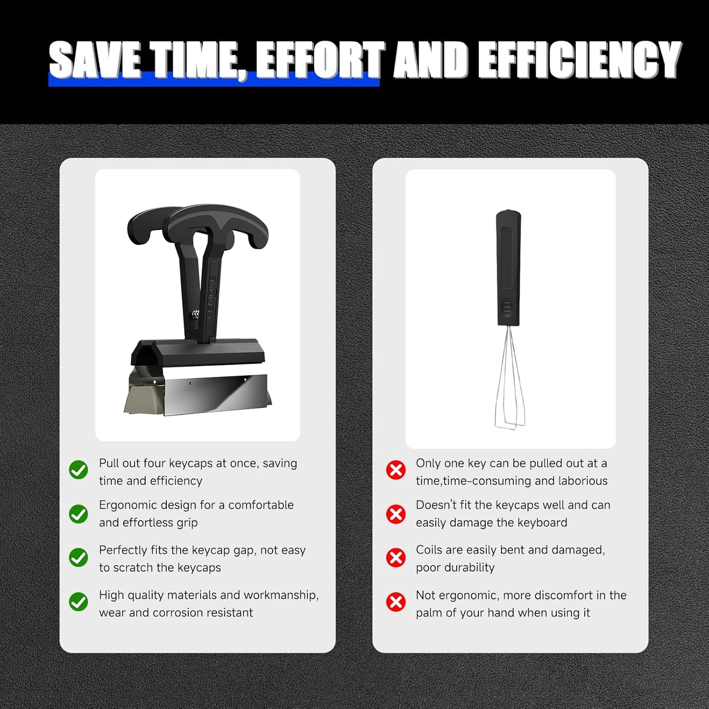 KEMOVE P11 4-Key Keycap Puller - Custom Gaming Mechanical Keyboard Cleaning and Removal Tool, Made with PC and 420 High-Carbon Stainless Steel, Suitable for Standard Layout Keyboards(Black)