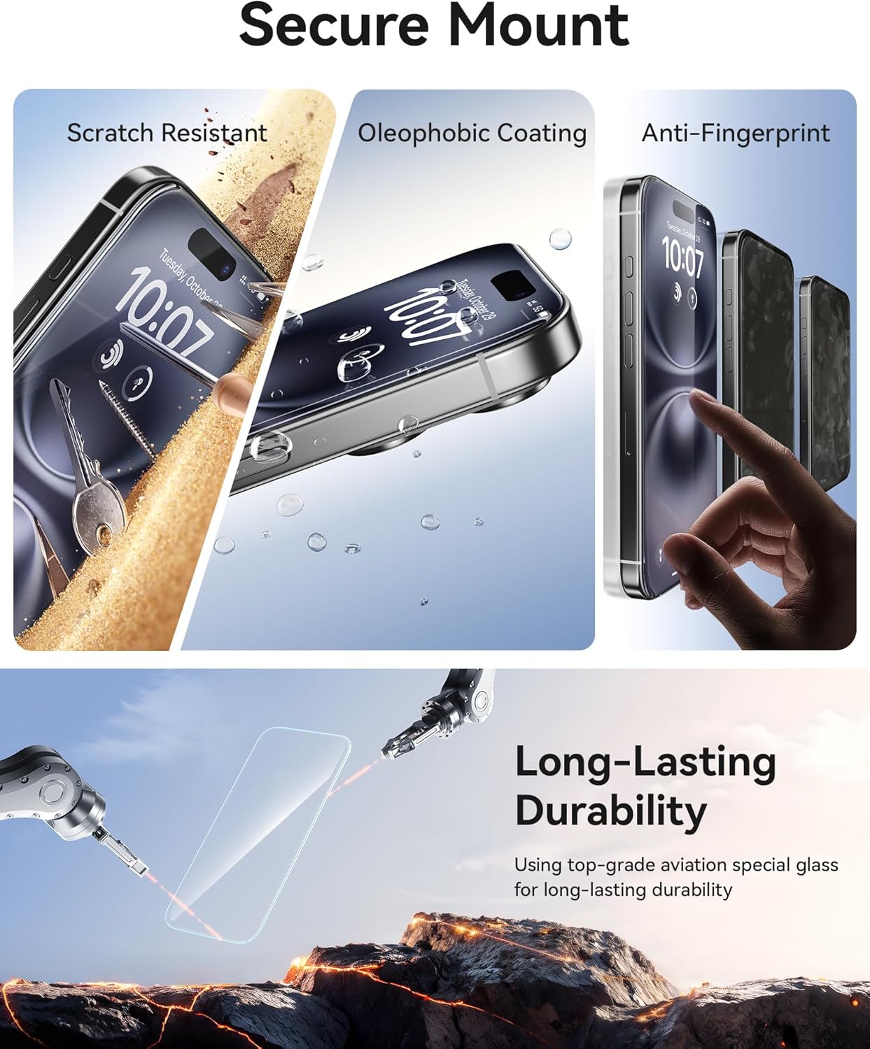 NIMASO for iPhone 16/15 Plus Screen Protector, 3 Pack Tempered Glass Screen Protector for iPhone 16 Plus, Automatic Dust Removal, Instant Installation,HD Clear, 9H Hardness Shockproof (6.7 inches)