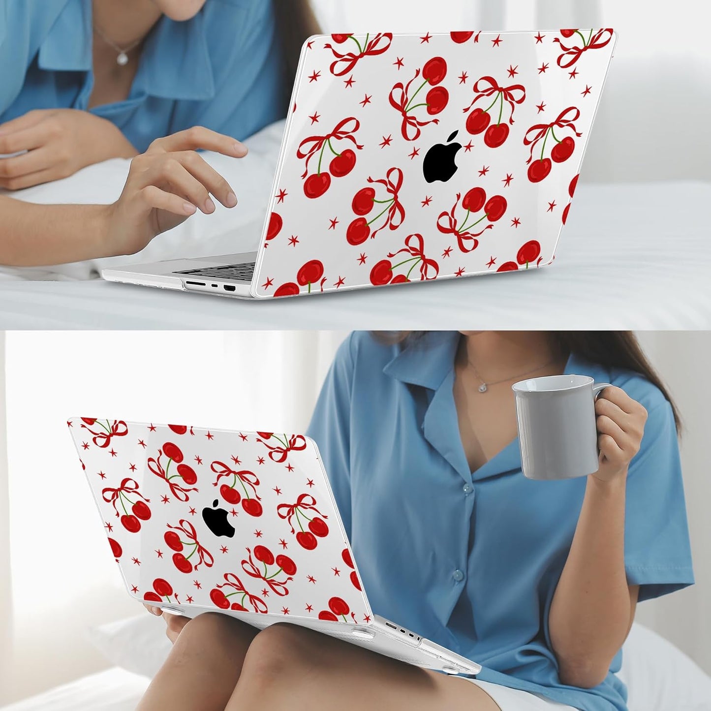 Mektron Case for MacBook Pro 16" M4 A3403 A3186 M3 A2991 M2 A2780 M1 A2485 (2021/2023/2024) Pro/Max with Touch ID, Hard Shell Plastic Laptop Cover Keyboard Cover Screen Protector, Red Bows-Cherry