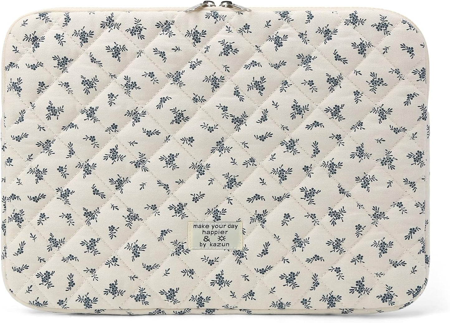 Puffy Laptop Sleeve 13-15.6 Inch Cute Quilted Laptop Protective Case Padded Floral Computer Sleeve for MacBook (A-Light Blue, 15 Inch)