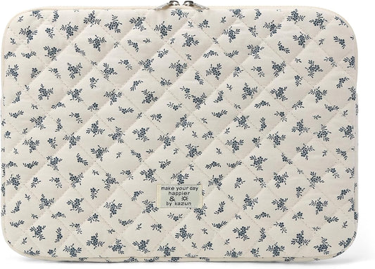 Puffy Laptop Sleeve 13-15.6 Inch Cute Quilted Laptop Protective Case Padded Floral Computer Sleeve for MacBook (A-Light Blue, 13 Inch)