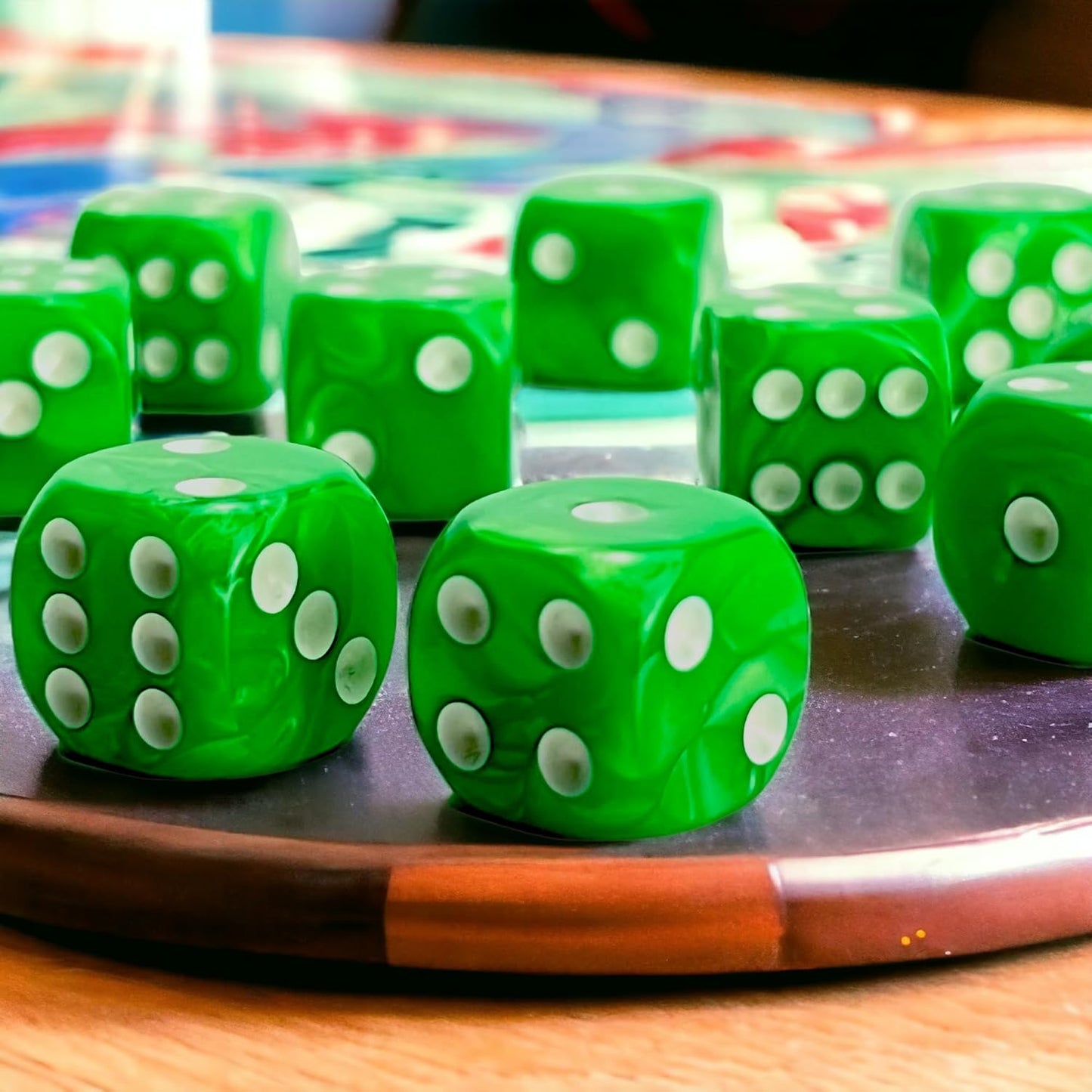 Luck Lab 10-Piece Acrylic D6 Dice Pack - Green Pearl (16mm, Hexahedron) for RPG, MTG, DND, Table Games