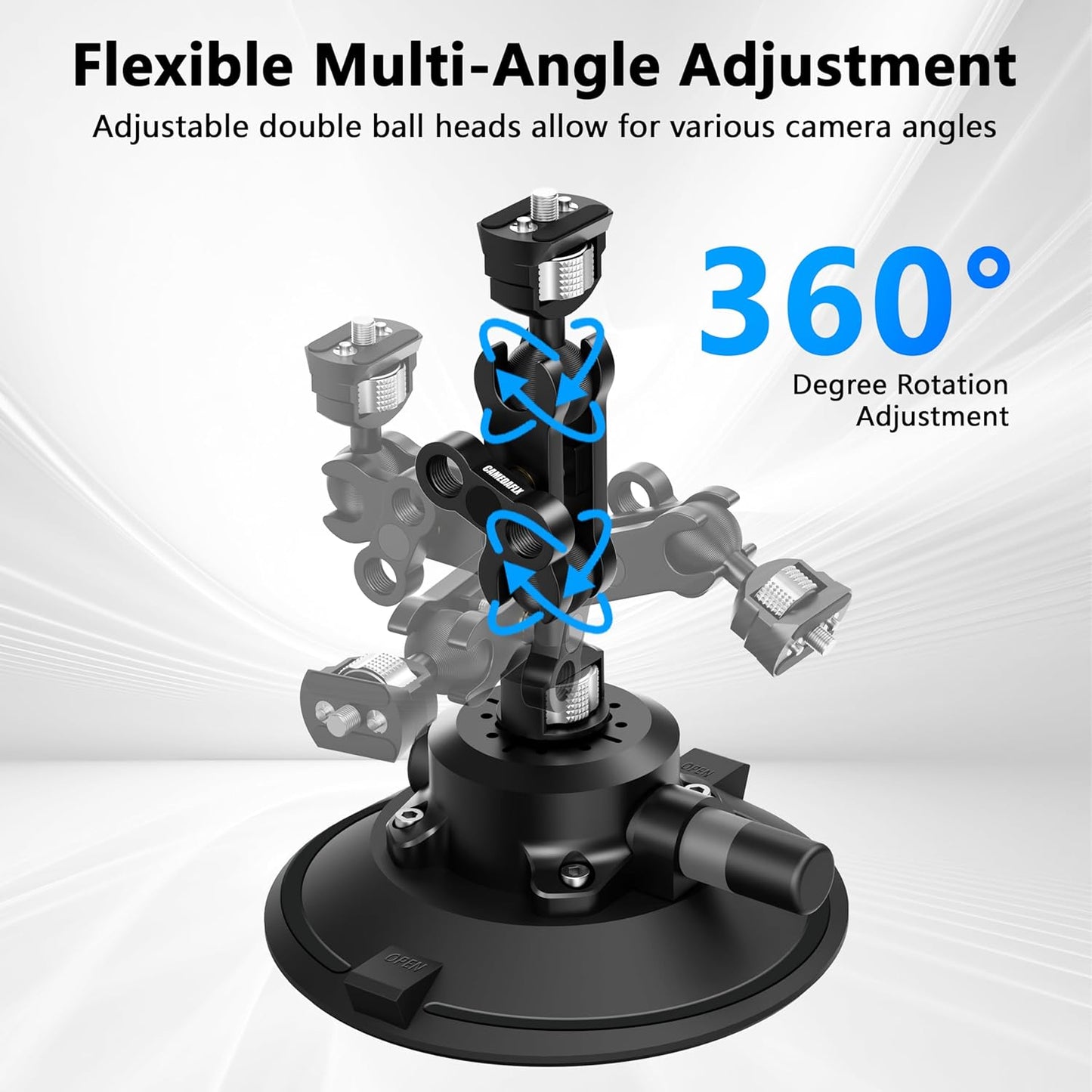 6" Camera Suction Cup Mount with Ball Head Magic Arm,Quick Release Metal Vacuum Suction Cup Mount Car Windshield Dash Mount for Action Camera/Phone Holders with 1/4",1/8" Holes(Black)