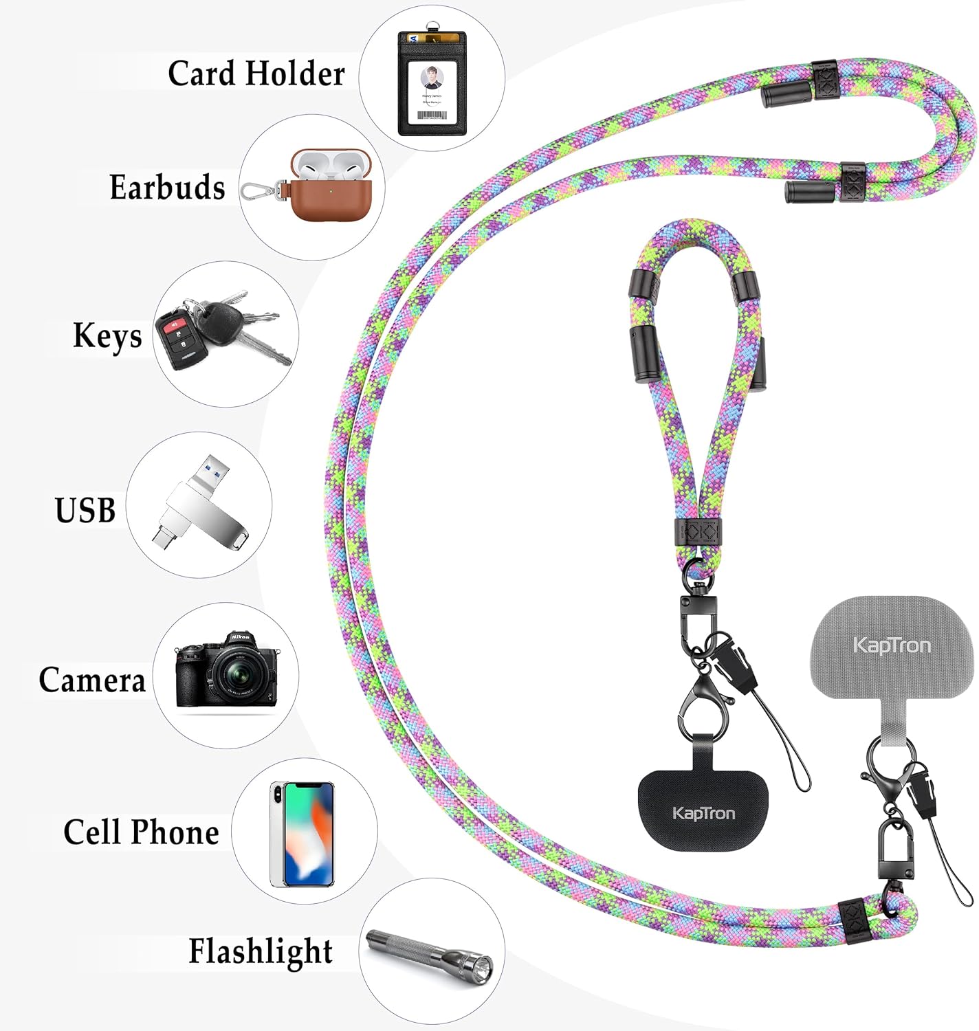 Universal Phone Lanyard with Wrist Strap, Adjustable Crossbody Cell Phone Lanyard Neck Strap and Wristlet Strap with 2 Lobster Clips, Phone Tether Patches and Phone Straps (Mixed Green,2 Pack)