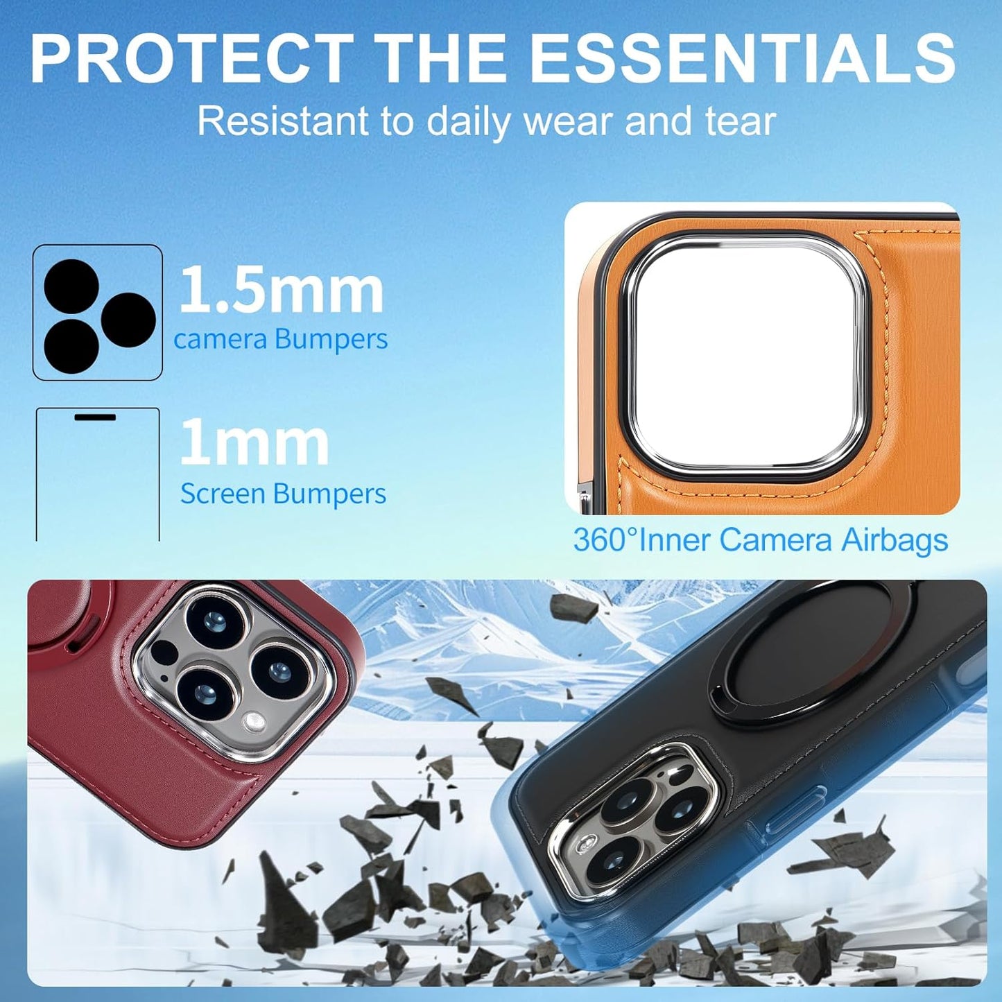 Leather Case, Suitable for iPhone 15 Pro Max Case, Invisible Magnetic Design, Equipped with a Lanyard and Foldable Stand, Black, Yellow and red (Yellow, iPhone 15 Pro Max)