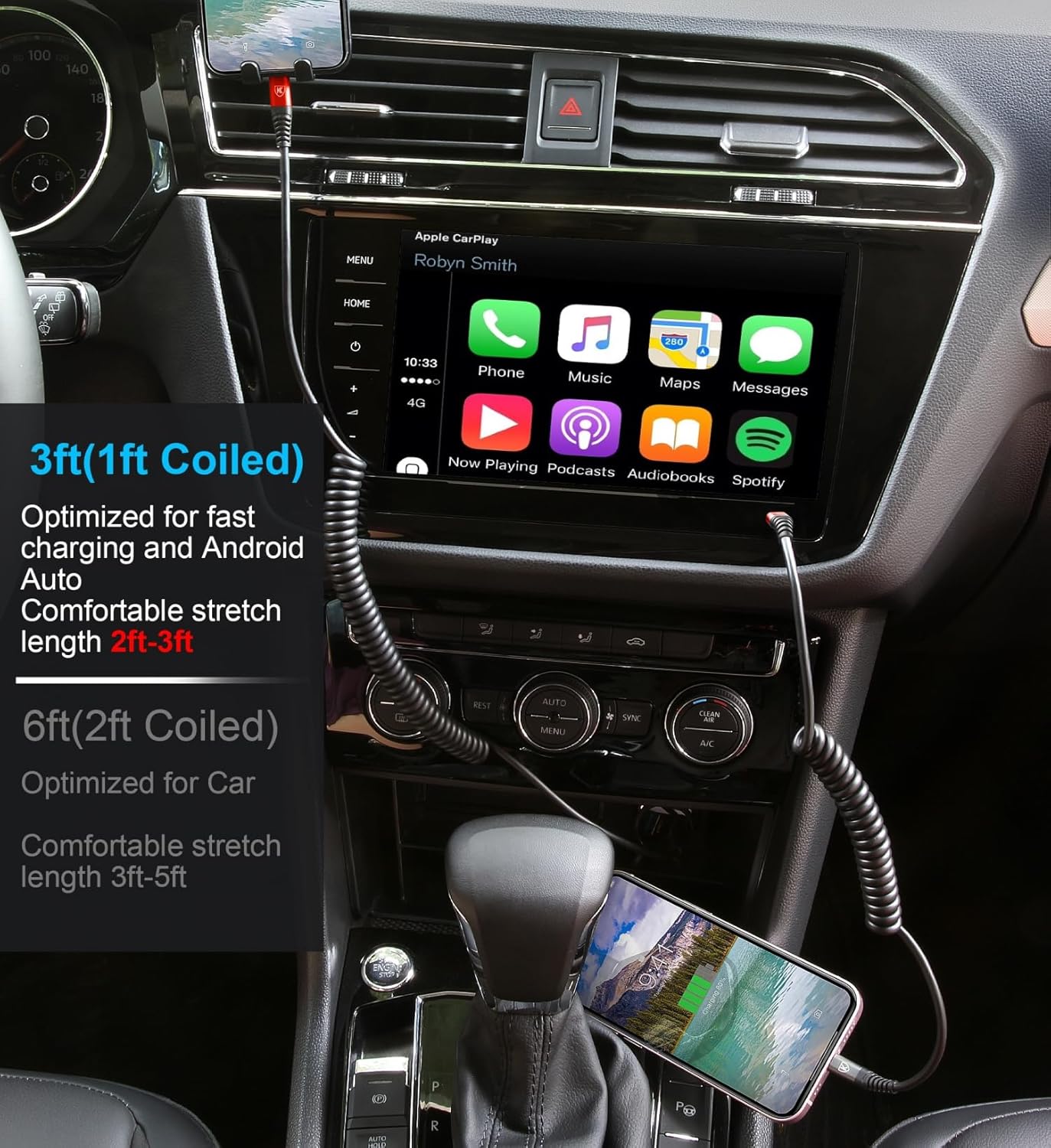 USB C to Lightning Cable, 2Pack 3FT Coiled Fast Charger for Car Type C to Lightning Cable Cord Compatible with 14 13 12 11 Pro Max Xr Xs 8 7 Plus Carlay-Red