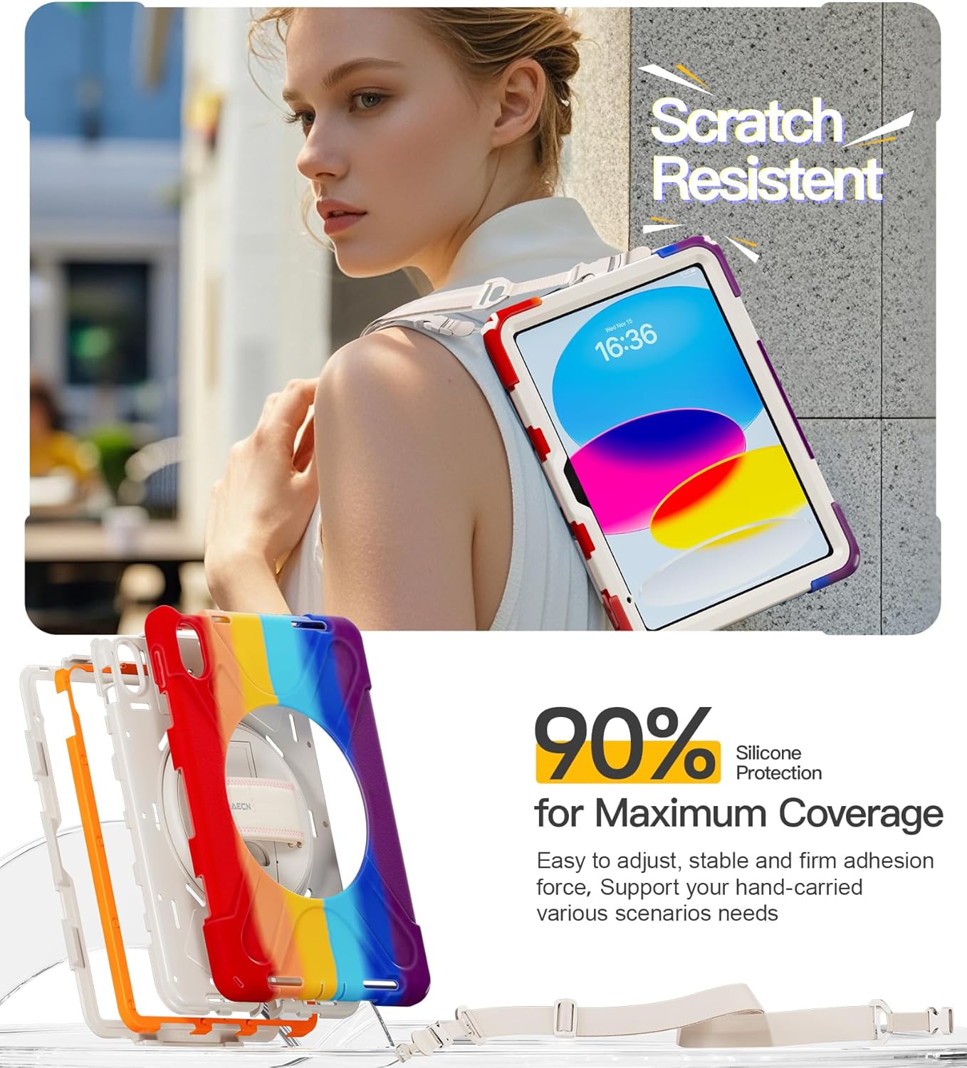 BRAECN for iPad (A16) 11th/10th Generation case 11/10.9 inch 2025/2022 Heavy Duty Shockproof Protective with Pencil Holder Screen Protector 360°Rotating Stand Handle & Shoulder Strap Full Body Cover