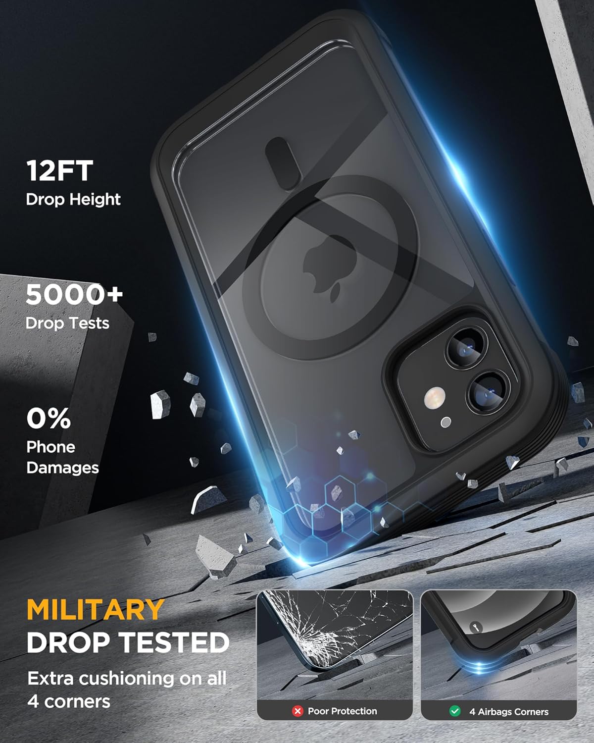 Miracase Magnetic for iPhone 12 mini Case, [360 Full-Body Protection & Complete Camera Guard], Drop & Scratch-Resistant, Shockproof, Stylish Clear iPhone Case, iPhone 12 mini Cover, Black