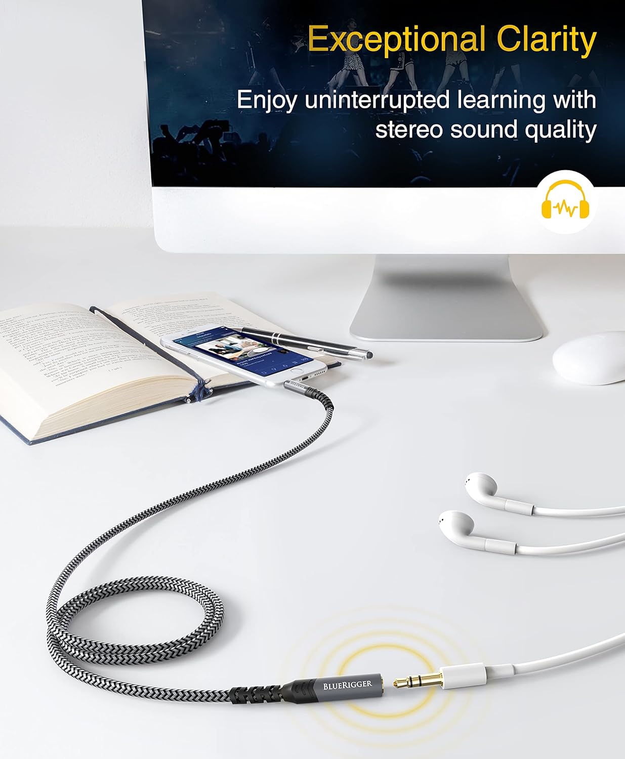 BlueRigger Headphone Extension Cable (25FT, 24K Gold Plated Jack, Hi-Fi Sound, 3.5mm Male to Female Stereo Audio Cable) – Aux Cord for iPod, Laptops, Smartphones, Speakers, Tablets, Home Car Stereo