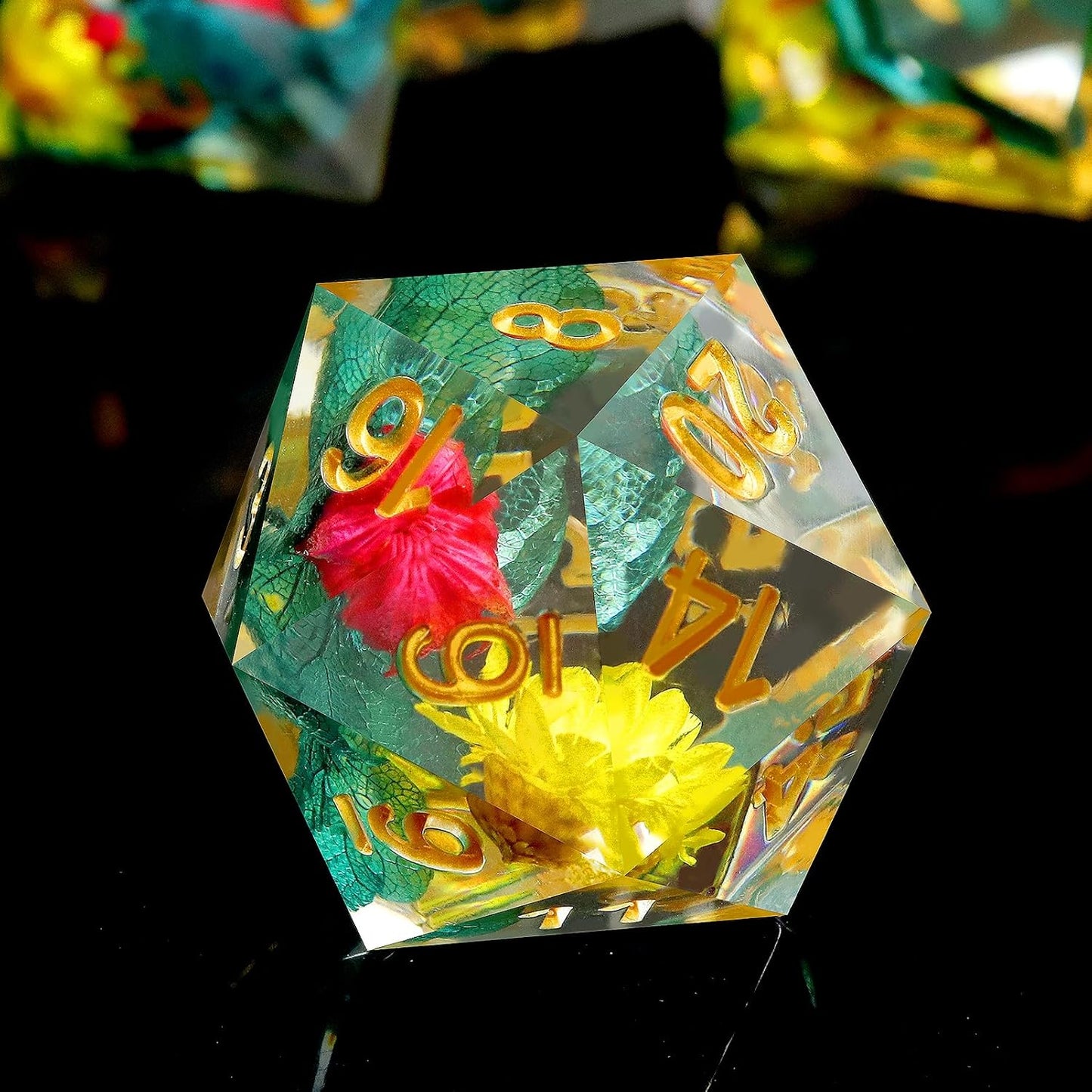 Haxtec Flower Sharp Edge Dice Resin DND Dice Set 7PCS Yellow Blue Red Polyhedral D&D Dice for Role Playing Dice Games Compatible with Dungeons and Dragons