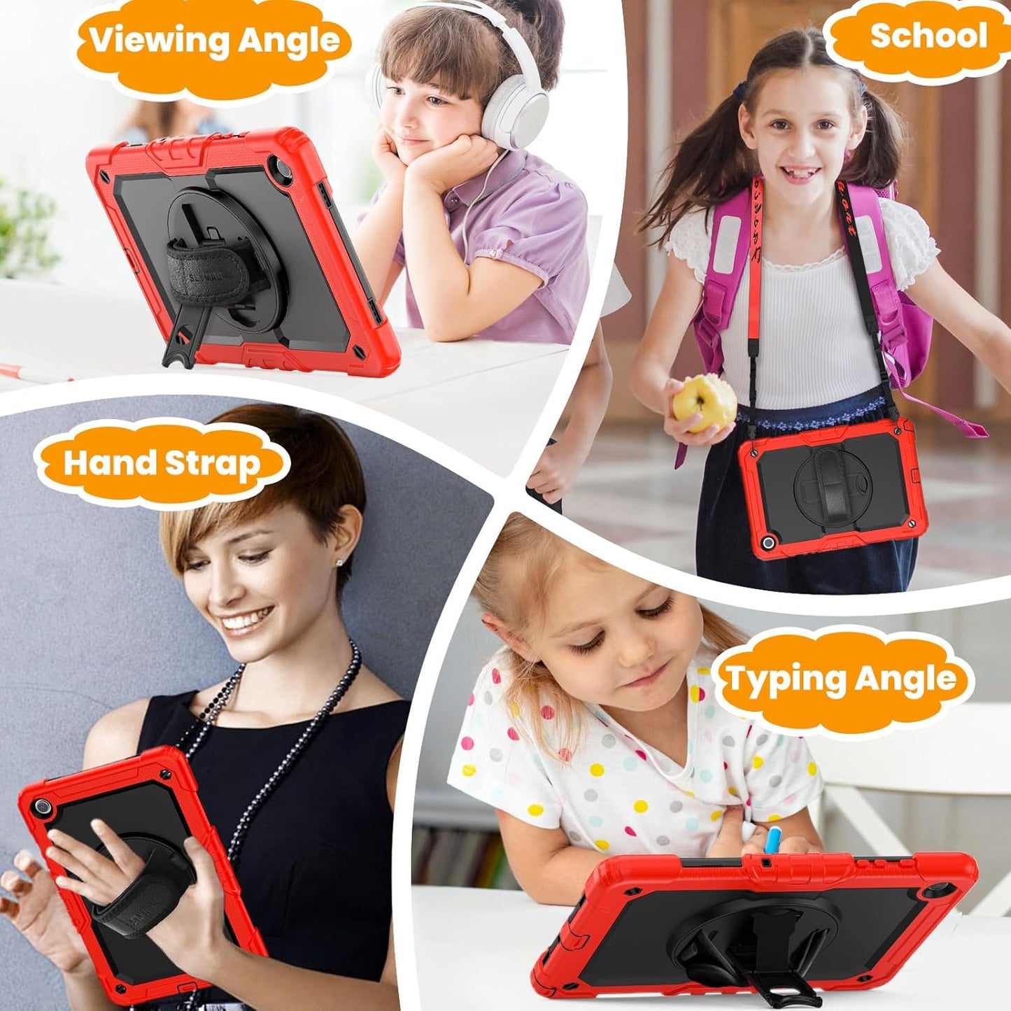 SEYMAC stock Case for Samsung Galaxy Tab A9+ Plus 11'', Full-Body Drop Protection Case with Screen Protector Pencil Holder [360° Rotating Hand Strap] &Stand, Red+Black