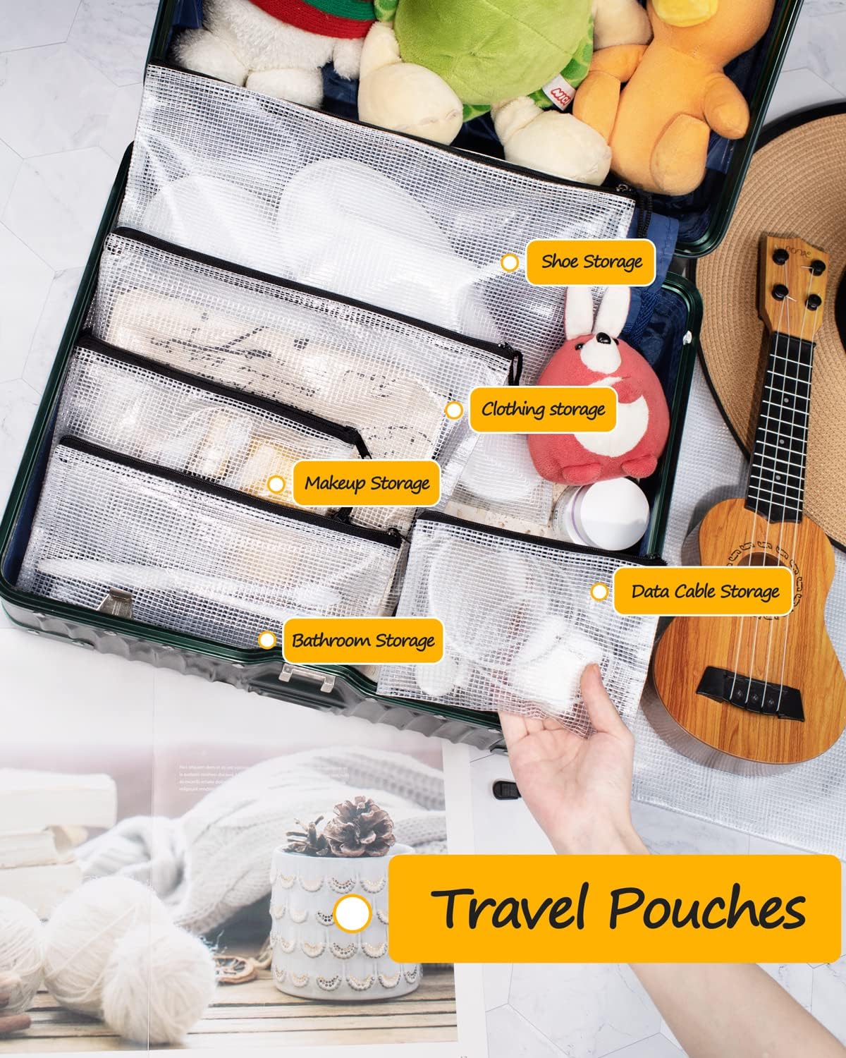 SUNEE Plastic Mesh Zipper Pouch 6x9 in (Black, 12 Packs),Extra Large Water-Resistant Zip Bag for School Office Supplies, Puzzles & Games Organizing Storage