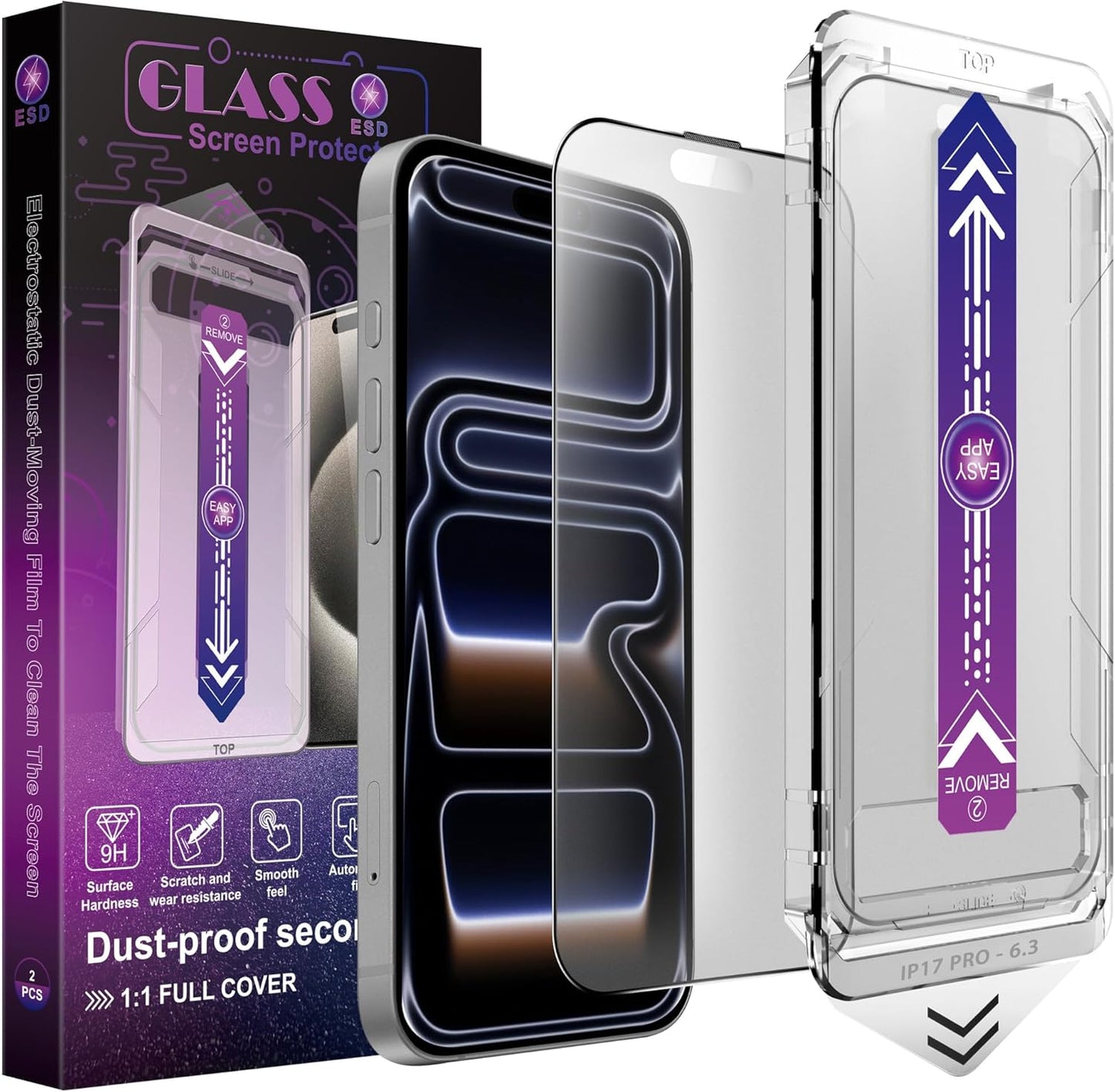 Matte Screen Protector for iPhone 17 Pro 6.3-Inch, Auto Dust Removal, 9H Tempered Glass, Full Cover, Anti-Fingerprint, Easy Installation, 2 Pack