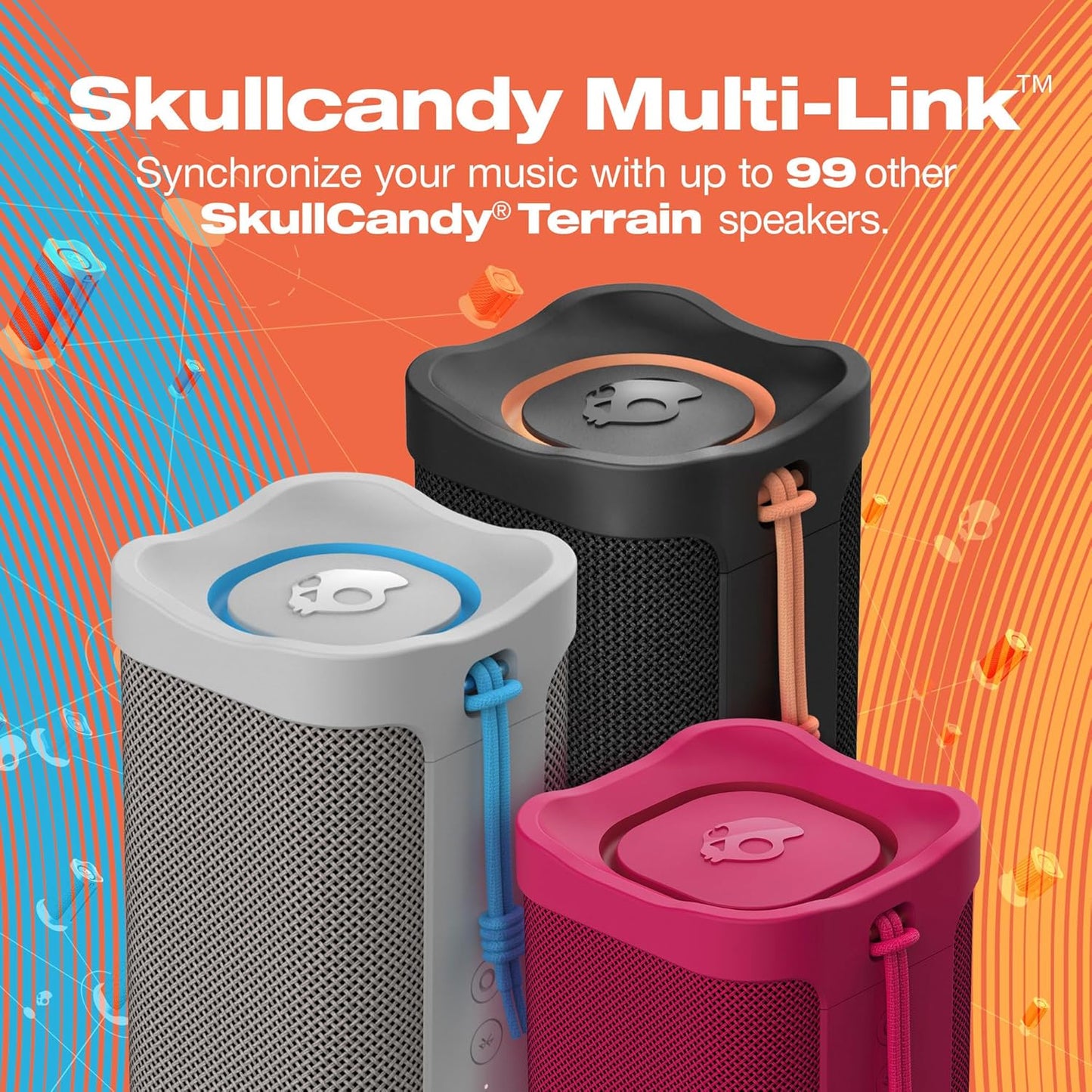 Skullcandy Terrain XL Wireless Bluetooth Speaker - IPX7 Waterproof Portable Speaker, 18 Hour Battery, Nylon Wrist Wrap, True Wireless Stereo (Bone)
