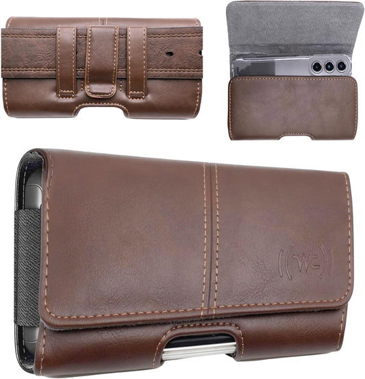 Leather Phone Holster for Men & Women, Horizontal Cell Phone Case -Fits iPhone Air 2025, 16/15/14 Plus/11 Pro Max, XS Max, Belt Clip/Loop Carrying Phone Pouch Holder, Brown Large.