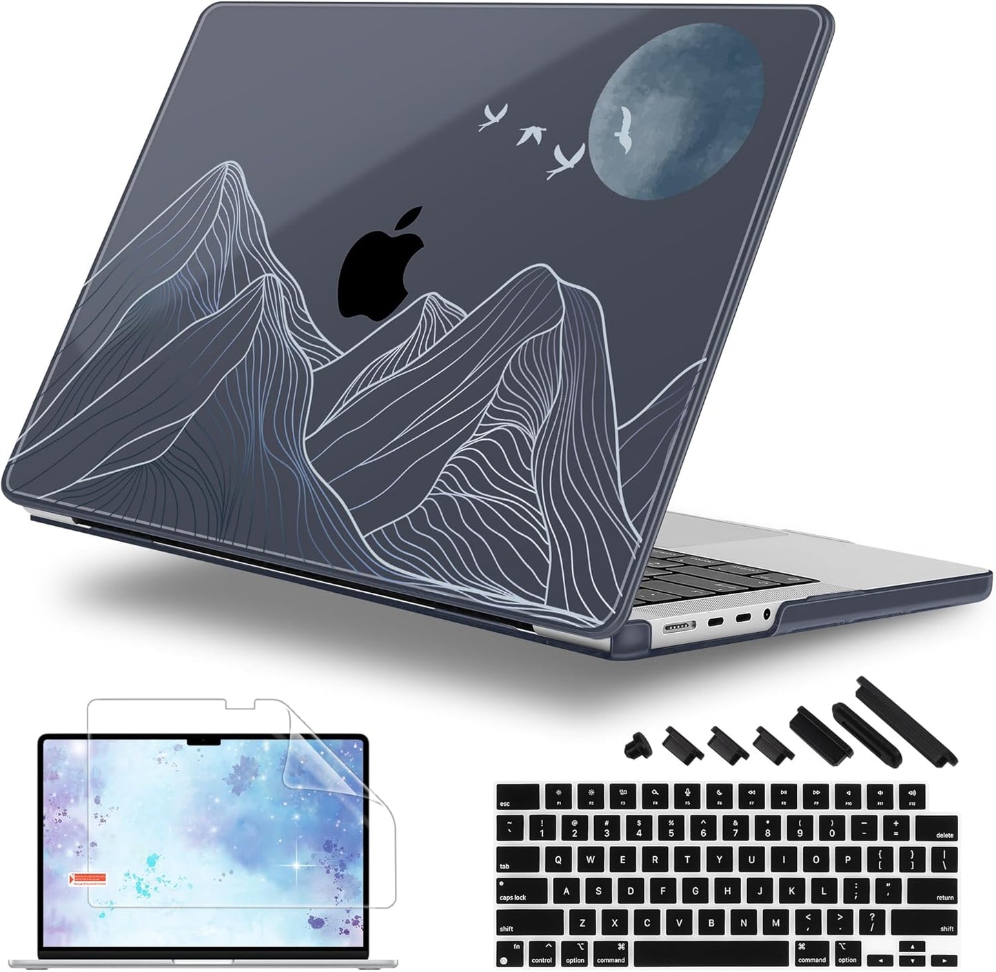 for MacBook Pro 16 inch Case 2021 2022 2023 2024 Release A3186 A3403 M4 A2991 M3 A2780 M2 A2485 M1 Pro/Max, Hard Shell Case with Screen Protector & Keyboard Cover, Abstract Mountain