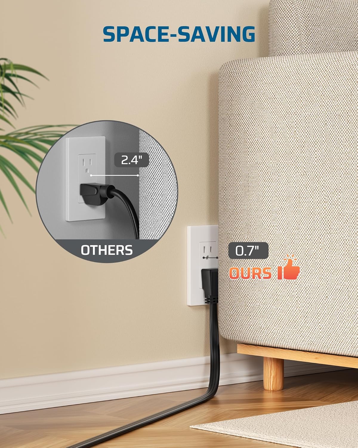 DEWENWILS Heavy Duty 3FT Extension Cord with 3-Prong Flat Plug, 15A/1875W 14/3 SPT-3 Flat Wire, Space Saving for Home Office Appliances & Electronics, ETL Listed, 2 Pack, Black