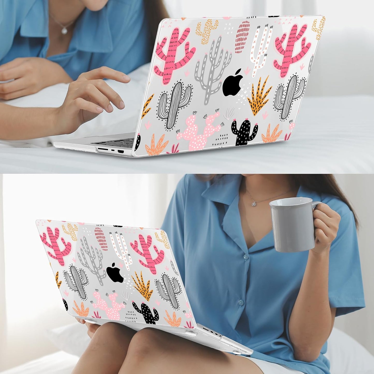 Mektron Case for MacBook Pro 16" M4 A3403 A3186 M3 A2991 M2 A2780 M1 A2485 (2021/2023/2024) Pro/Max with Touch ID, Hard Shell Plastic Laptop Cover Keyboard Cover Screen Protector, Colorful Cacti