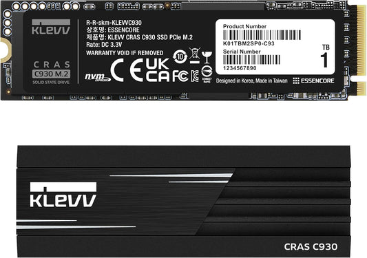 KLEVV CRAS C930 1TB M.2 2280 NVMe PCIe Gen4x4 Internal Gaming SSD Aluminium Heatsink Included, Compatible with PS5, up to 7400MB/s with DRAM Cache (K01TBM2SP0-C93)