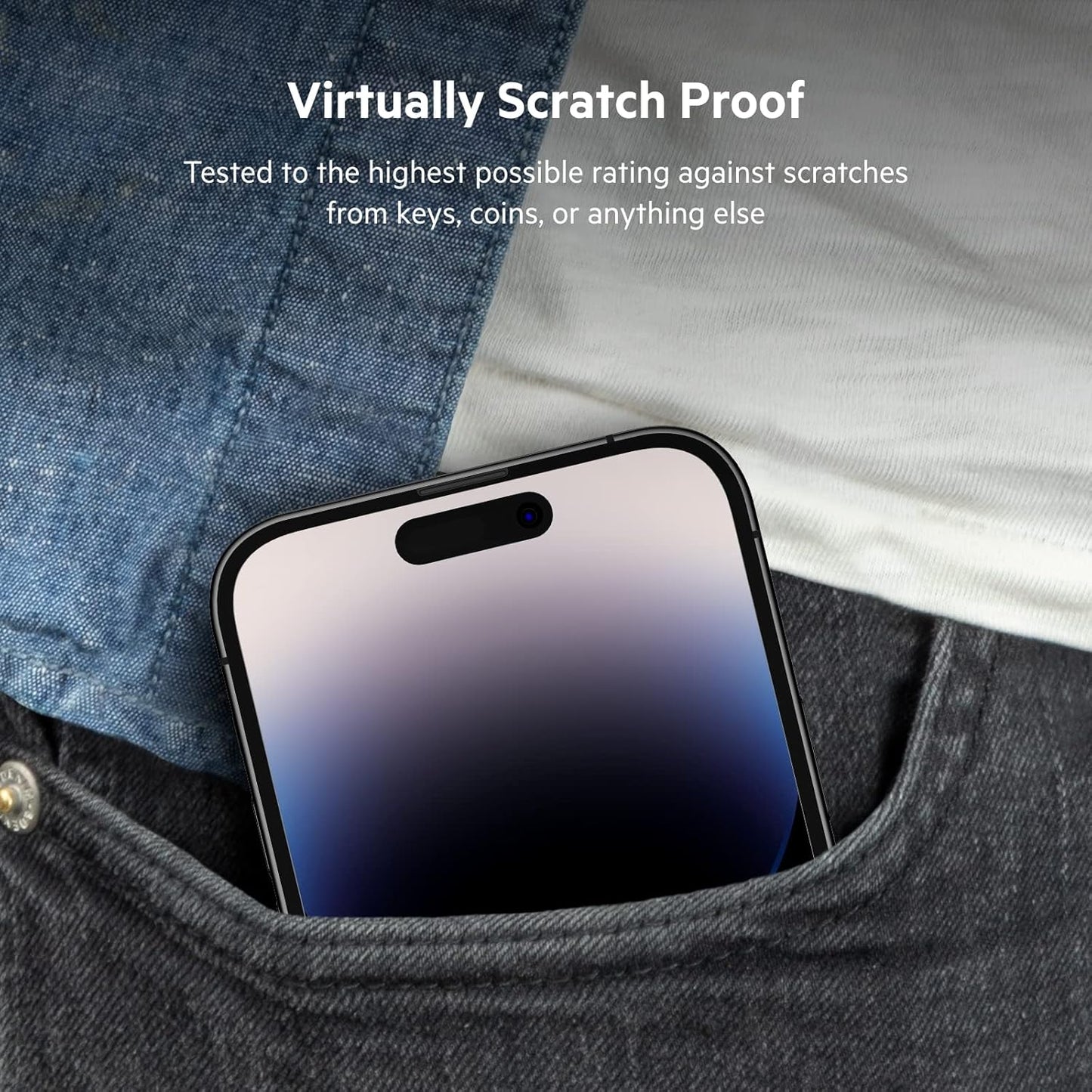 Belkin TemperedGlass iPhone 14 Pro Screen Protector - iPhone 14 Pro Accessories - Easy Application With Installation Guide Tray - Tempered Glass Antimicrobial Screen Protector - 9H Hardness Tested