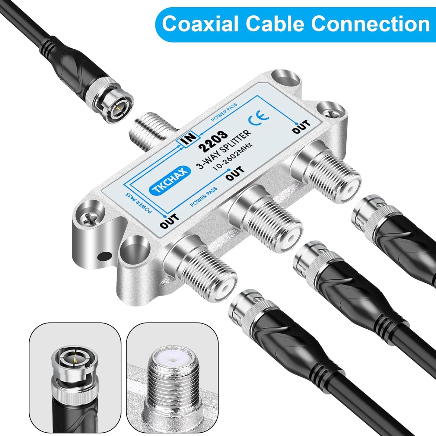 3 Way Coaxial Cable Splitter,Support 10-2602MHz, RG6 Compatible, Nickel-Plated for Cable Splitter,Work with CATV, Satellite TV,Antenna System and MoCA Configurations