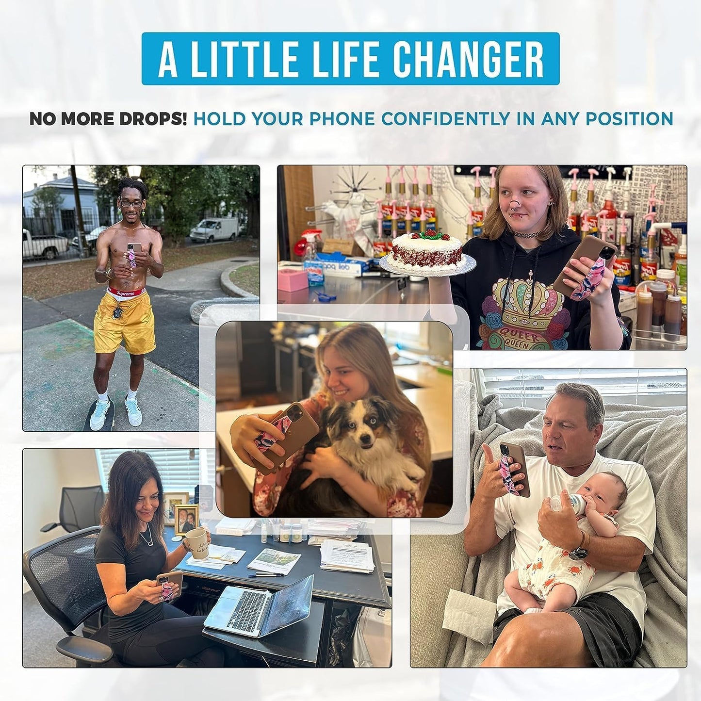 Phone Grip Strap - Reversible Finger Holder for Phone Back, Customizable Anti-Slip Design, Wireless Charging Compatible Detachable Holder for iPhone - Boho Bouquet