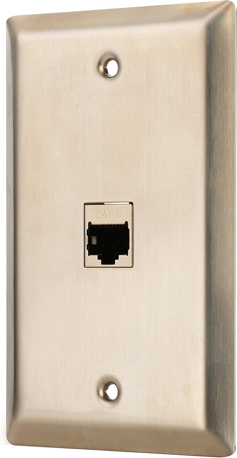 1 Port Cat 6 Shielded Female to Female Stainless Steel Wall Plate