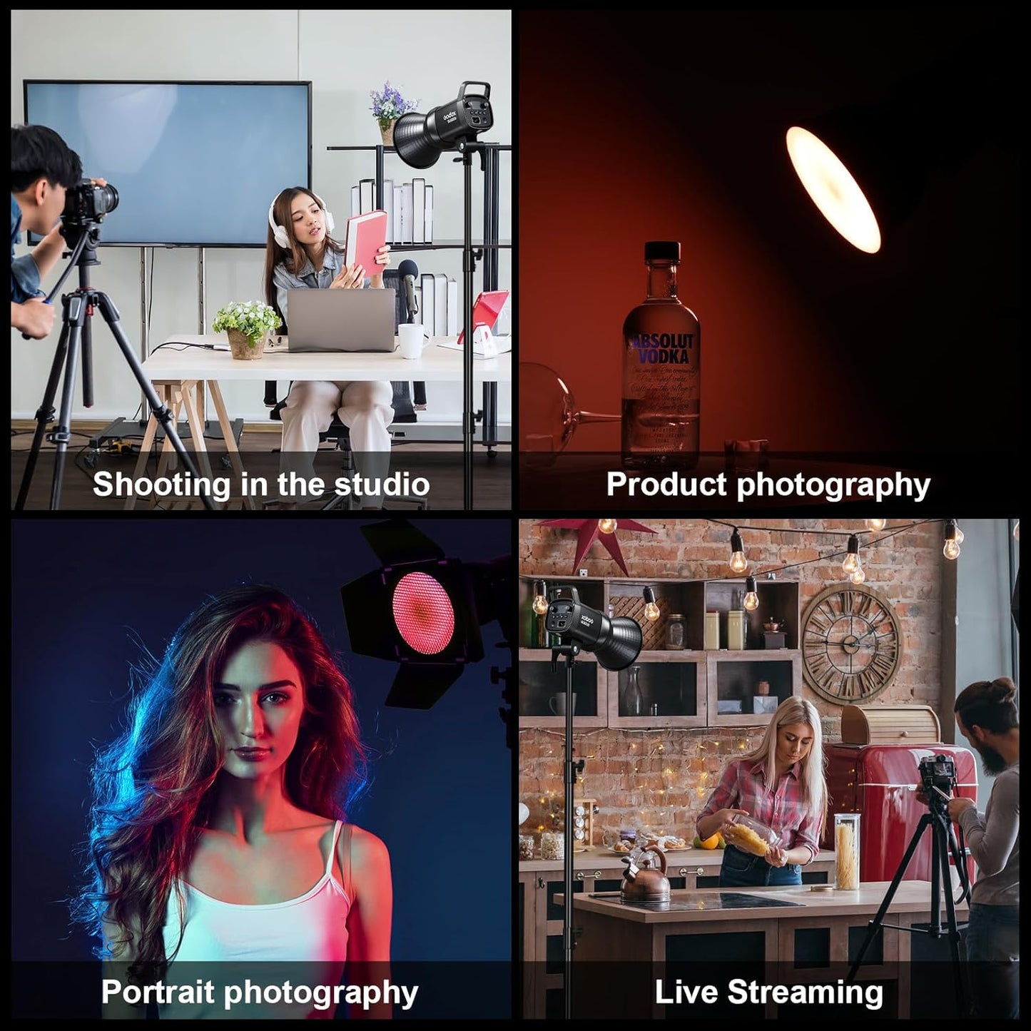 Godox SL60IID Softbox Lighting Kit Professional Studio Equipment with Softbox, SL60II-D 75W LED Video Light 3-Light Kit with APP control, Reflector, light stand, Boom Arm for Portrait Product Shooting