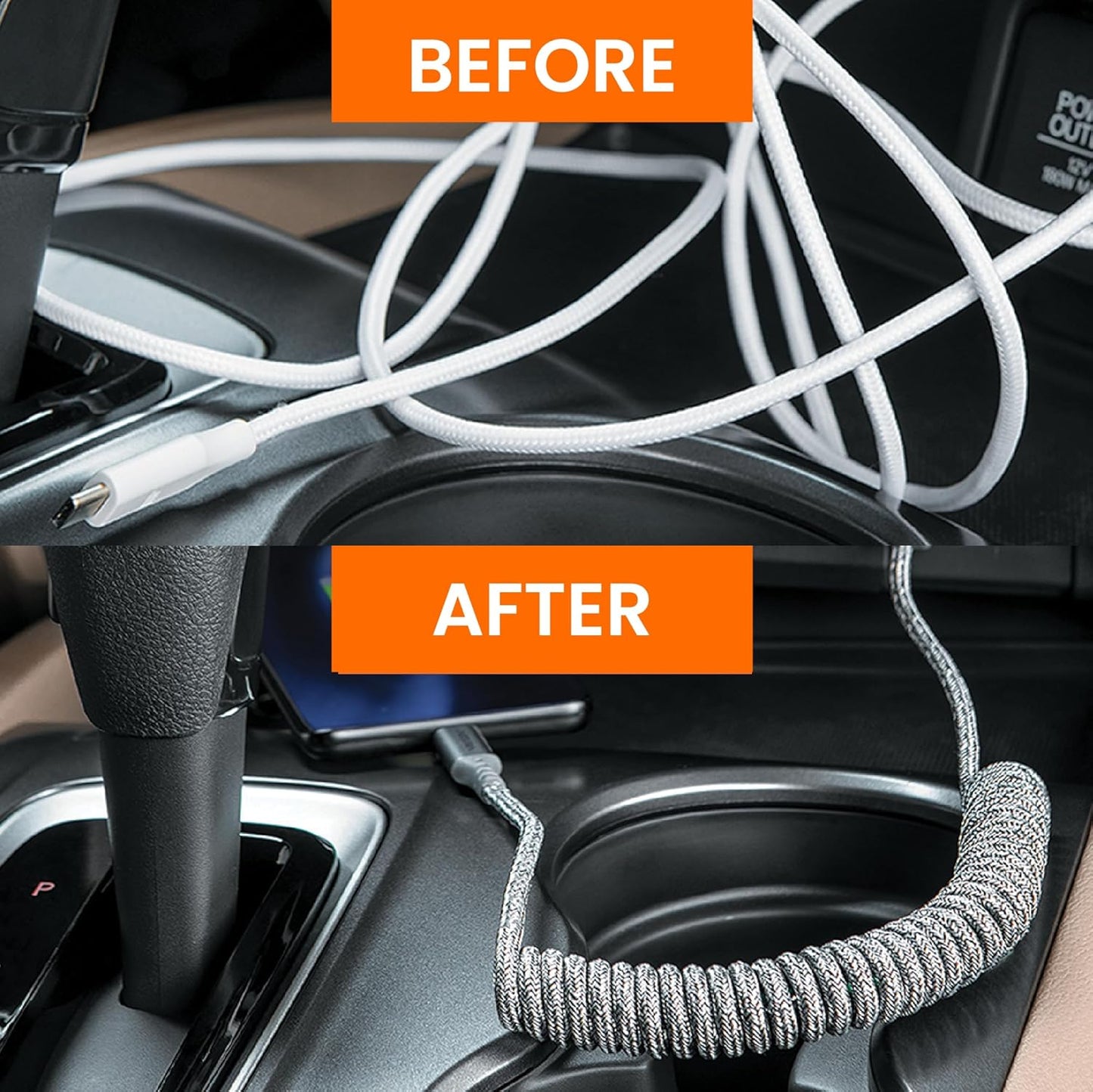 Ventev Helix 3ft Expandable USB C to USB C Cable | Fast Charging Cable for iPhone 16/16 Pro/15, MacBook, iPad Pro, Pixel 9, Samsung S25 | No Tangle Cord for Fast Charger, Crafted for The Car, Gray