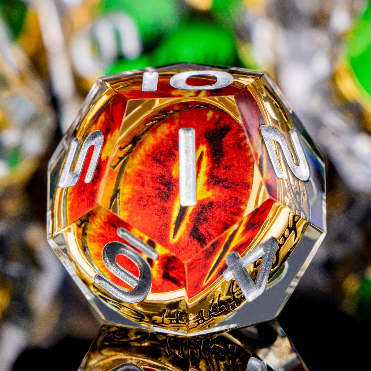 Magic Golden Ring DND Dice Set Sharp Edge Red Gaze Eye Resin Dice with Box, for use with RPG D&D Tabletop Games Lord D and D Polyhedral Dice Set