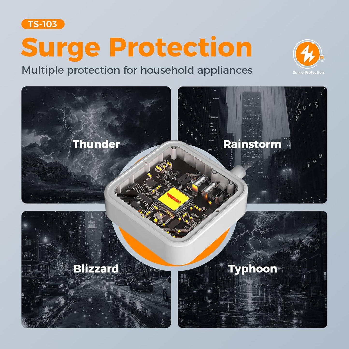 Extension Cord Flat Long Power Strip 15 FT, TESSAN Surge Protector Power Strip with USB Ports (1 USB C), Flat Wall Outlet Extender with 3 Outlets for Home, Office, School, Dorm Room Essentials