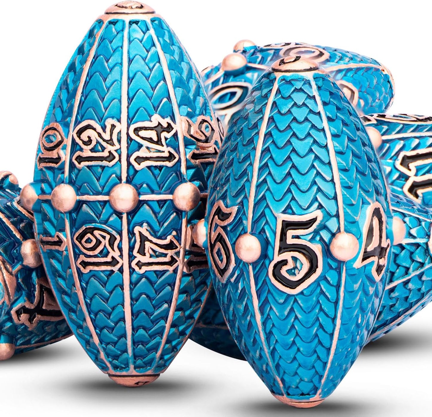 ARUOHHA DND Metal Dice Copper Blue Dragon Egg Dice with Metal Box, Role Playing Game RPG Polyhedral D and D Dice Set D20 D12 D10 D8 D6 D4